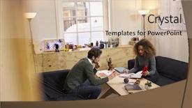  Presentation with designe for two wheelers safety - Slide deck featuring 3d small people - two designers having creative meeting background and a lemonade colored foreground