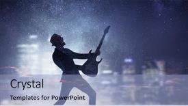  Presentation with guitar - Slide set consisting of 3d sound - rock guy with guitar mixed background and a light blue colored foreground