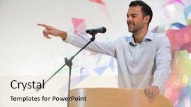  Presentation with speaking - Colorful presentation enhanced with 3d speaker - businessman on podium speaking backdrop and a lemonade colored foreground