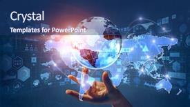  Presentation with networking - PPT theme enhanced with 3d sphere earth - global communication and networking mixed background and a ocean colored foreground