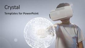  Presentation with christening for boy - PPT theme with headset touching a 3d sphere background and a light gray colored foreground