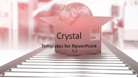  Presentation with belt conveyor - PPT theme having 3d map - cardboard box with globe background and a coral colored foreground