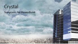  Presentation with city buildings - PPT theme having 3d structures - 3d illustration of glass buildings background and a  colored foreground