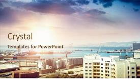  Presentation with city buildings - Audience pleasing slide set consisting of 3d structures - buildings by sea against sky backdrop and a  colored foreground