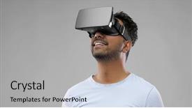  Presentation with virtual technology - Colorful presentation theme enhanced with 3d technology virtual reality entertainment backdrop and a light gray colored foreground