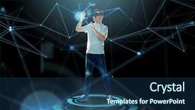  Presentation with virtual technology - Slide set having hologram free - 3d technology virtual reality entertainment background and a ocean colored foreground