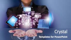  Presentation with image cardiovascular disease - PPT theme with 3d telecommunications - close up image of businesswoman background and a ocean colored foreground