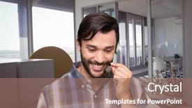  Presentation with telecommunications - Audience pleasing theme consisting of 3d telecommunications - digital composite of happy customer backdrop and a coral colored foreground