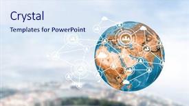  Presentation with connections - Presentation theme with 3d telecommunications - global connections concept mixed media background and a sky blue colored foreground