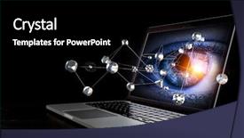  Presentation with telecommunications - Amazing PPT theme having 3d telecommunications - sight from laptop screen backdrop and a  colored foreground