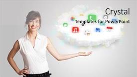  Presentation with cloud - Presentation design consisting of 3d telecommunications - young woman presenting cloud background and a light gray colored foreground