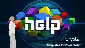  Presentation with thinking - Slides consisting of 3d text boxes - word help and thinking businesswoman background and a navy blue colored foreground