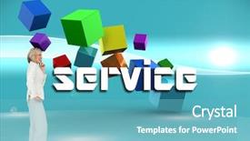  Presentation with thinking - Presentation enhanced with 3d text boxes - word service and thinking businesswoman background and a teal colored foreground