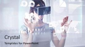  Presentation with business abstract - Cool new presentation theme with 3d tile - abstract technology interface against business backdrop and a  colored foreground