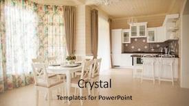  Presentation with luxury - Beautiful PPT layouts featuring 3d tile - luxury wooden kitchen backdrop and a coral colored foreground