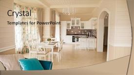  Presentation with luxury - Colorful PPT theme enhanced with 3d tile - luxury wooden kitchen backdrop and a coral colored foreground