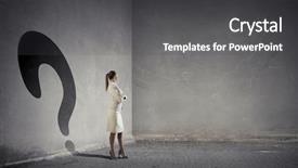  Presentation with questions - Colorful slide deck enhanced with 3d uestions - having some questions in her backdrop and a dark gray colored foreground