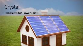  Presentation with solar panels - Cool new PPT layouts with 3d vector image of house backdrop and a light blue colored foreground