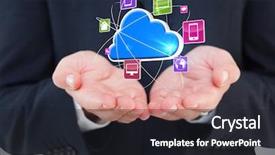  Presentation with application - Theme having 3d water technology - businessmans hands with cloud background and a  colored foreground