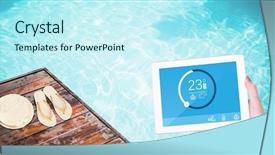  Presentation with using digital tablet - Presentation enhanced with 3d water technology - digital composite of woman using background and a cool aqua colored foreground