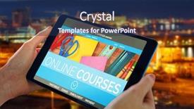  Presentation with hands holding - Audience pleasing PPT layouts consisting of 3d water technology - hands holding 3d tablet backdrop and a navy blue colored foreground