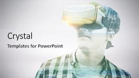  Presentation with virtual reality - Colorful presentation theme enhanced with 3d water technology - young man wearing virtual reality backdrop and a white colored foreground