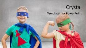  Presentation with children superhero kids aspiration imagination - Colorful presentation design enhanced with 3d white human - digital composite of superhero kids backdrop and a light gray colored foreground
