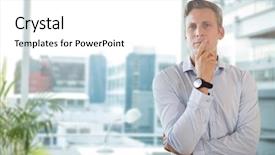  Presentation with thinking - Presentation design featuring composite of business man thinking background and a white colored foreground