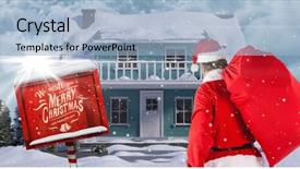  Presentation with digital - PPT theme having 3d winter scenery with house background and a light blue colored foreground