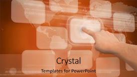  Presentation with finger - Presentation featuring 3d world map - finger touching digital button background and a  colored foreground