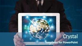  Presentation with world globe earth - Theme enhanced with 3d world map - young businessman presenting 3d earth background and a ocean colored foreground