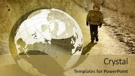  Presentation with earth - Audience pleasing presentation theme consisting of 3d world map - young child and the earth backdrop and a yellow colored foreground