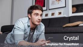  Presentation with mobile home - Audience pleasing PPT theme consisting of 3g - casual young man lying backdrop and a dark gray colored foreground