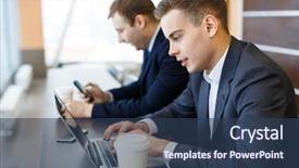  Presentation with trader - Amazing PPT theme having 3g - modern trader with laptop entering backdrop and a ocean colored foreground