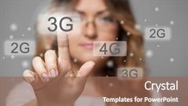  Presentation with kyc button representing know - Theme featuring 3g - woman pressing 3g touchscreen button background and a  colored foreground