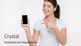  Presentation with phone - Presentation theme enhanced with 3g - young model in t-shirt showing background and a lemonade colored foreground