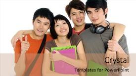  Presentation with college students - PPT theme consisting of ayus - 4 asian casual groups background and a coral colored foreground