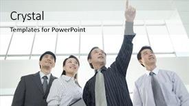  Presentation with future retail - Colorful PPT theme enhanced with 4 directions - businesspeople looking toward the future backdrop and a sky blue colored foreground