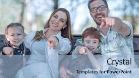  Presentation with family - Audience pleasing PPT theme consisting of 4 directions - close up happy family pointing backdrop and a light blue colored foreground