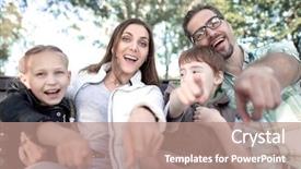  Presentation with family - PPT theme consisting of 4 directions - close up smiling family pointing background and a coral colored foreground