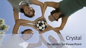  Presentation with female soccer - Slide deck featuring 4 directions - directly below shot of female background and a light blue colored foreground