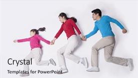  Presentation with family holding hands - Slide deck having 4 directions - family holding hands and imitating background and a sky blue colored foreground