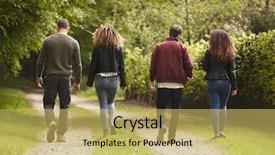  Presentation with walking - Presentation theme with 4 directions - four adult friends walking down background and a yellow colored foreground