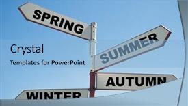  Presentation with four seasons - Slide deck having 4 directions - four seasons sign post background and a light blue colored foreground