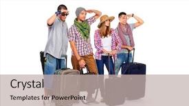  Presentation with group of people - PPT layouts having 4 directions - group of cheerful young people background and a  colored foreground