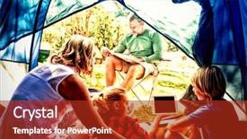  Presentation with campsite - Cool new presentation with 4 directions - kids and mother using tablet backdrop and a crimson colored foreground