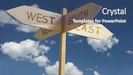  Presentation with four seasons in collage - Presentation enhanced with 4 directions - wooden signpost indicating four quarters background and a ocean colored foreground