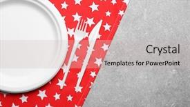  Presentation with tableware - Slide set having 4 july - white plastic disposable tableware background and a soft green colored foreground