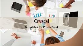  Presentation with desk - Colorful presentation theme enhanced with 4 parts - desk and colleagues backdrop and a soft green colored foreground