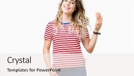  Presentation with beautiful 3d - Cool new PPT theme with 4 points - beautiful young blonde woman backdrop and a  colored foreground